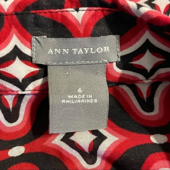 Ann Taylor Red Geometric Print Cotton Button Down Shirt - Picture 7 of 8